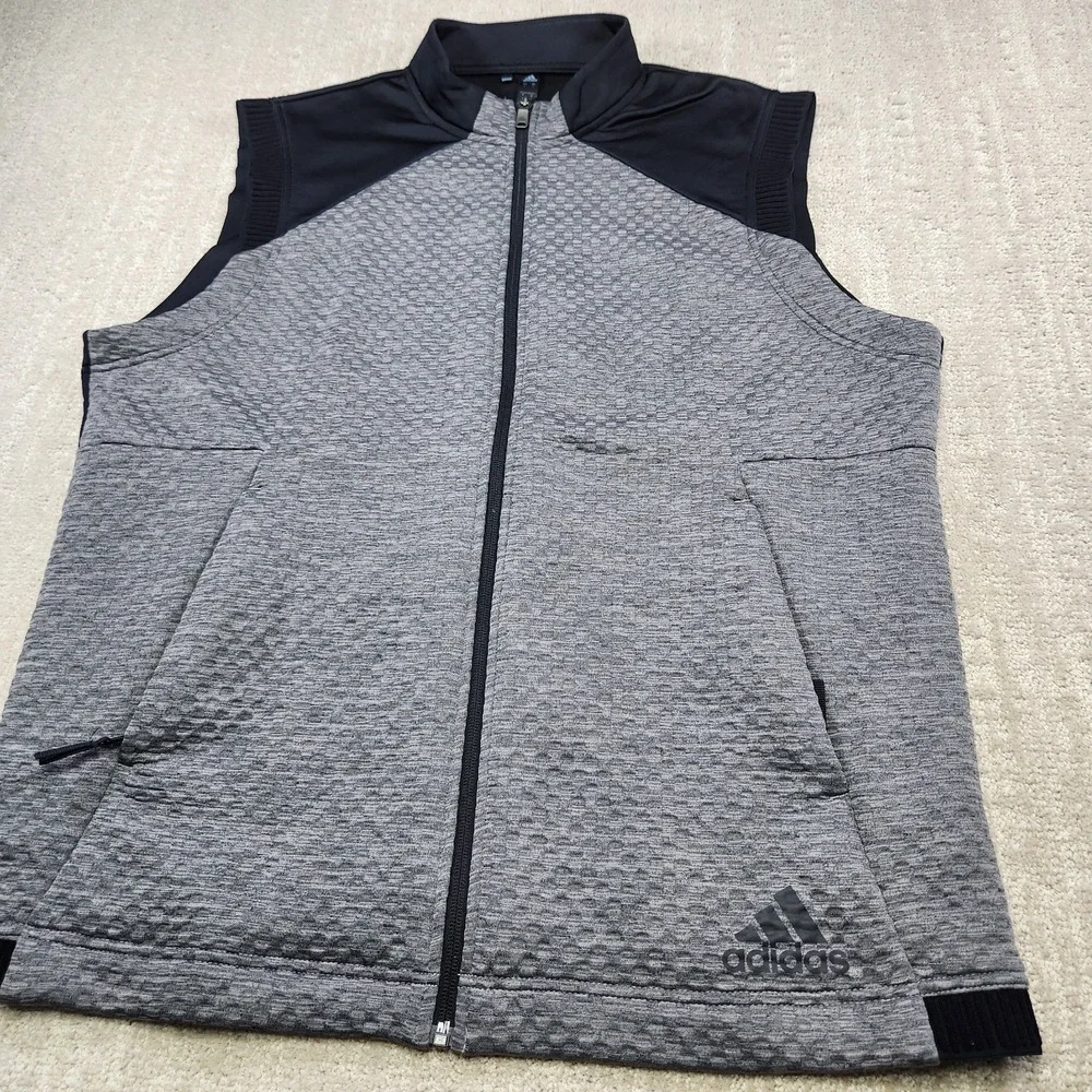 Adidas Vest Men Large Cold Ready Golf Full Zip Gray‎ Textured Fleece Gray Black